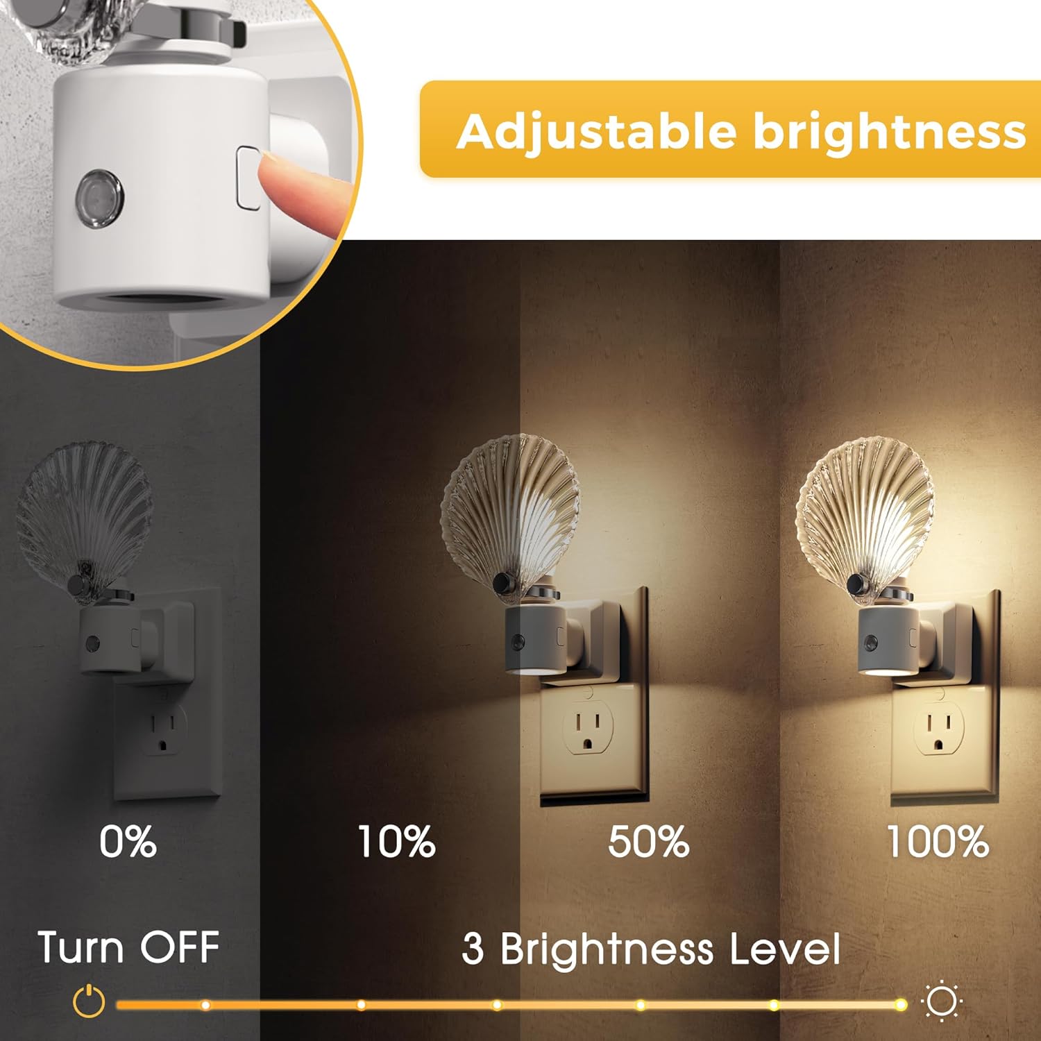 [2 Pack] Night Lights Plug into Wall, Shell Style Glass Nightlight Rotating