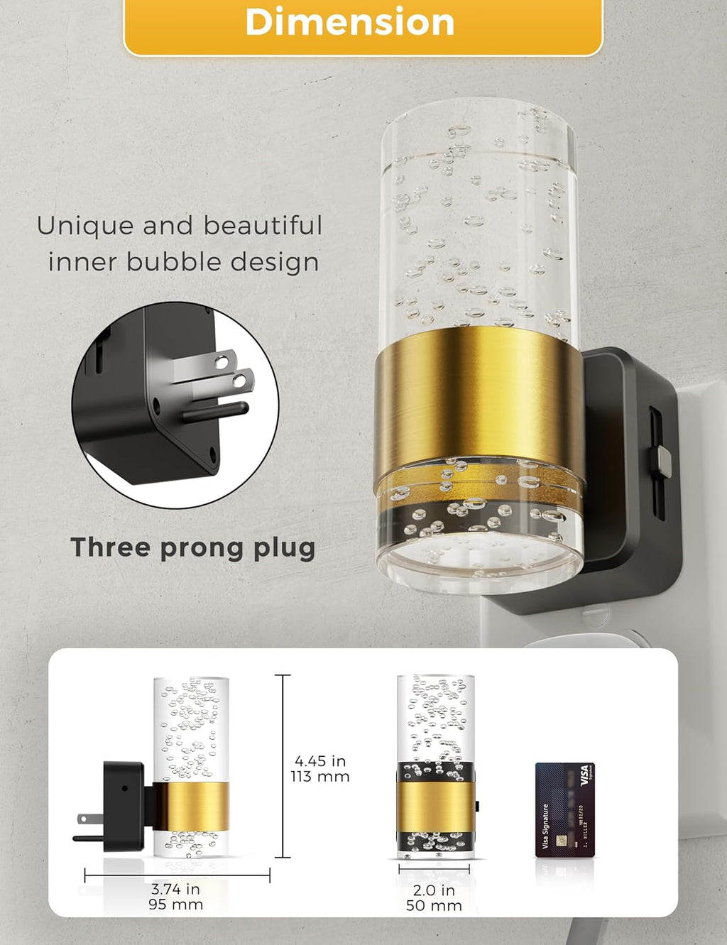 2 Pack Acrylic Nightlight with 0-100 LM Adjustable Brightness, 3000K Plug in Night Light with Dusk to Dawn Sensor