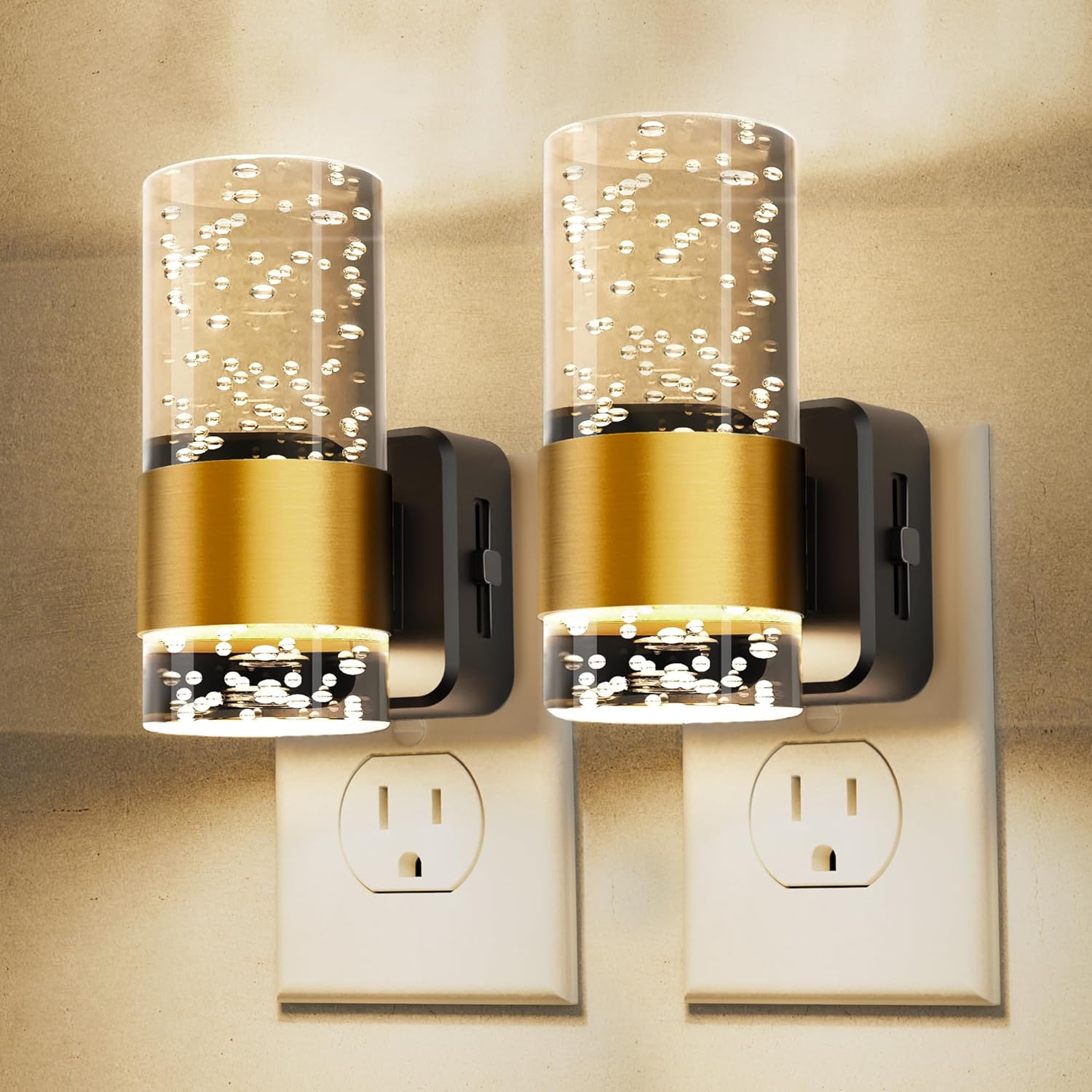 2 Pack Acrylic Nightlight with 0-100 LM Adjustable Brightness, 3000K Plug in Night Light with Dusk to Dawn Sensor